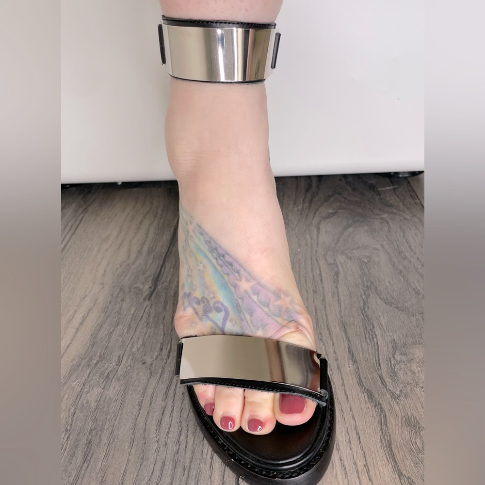 Jeffrey Campbell ankle strap leather and silver heels